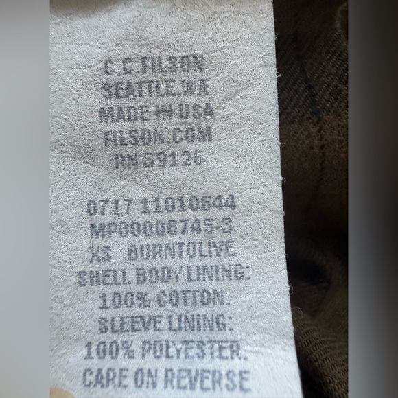 NWOT Men’s FILSON lined short cruiser Jacket Burnt Olive xs - Picture 14 of 14